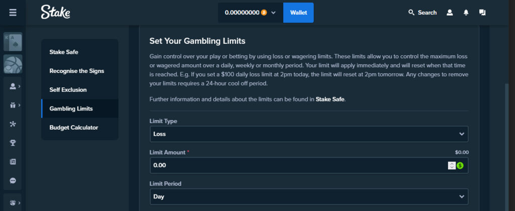 Most online casinos like Stake let you set your own gambling limits.