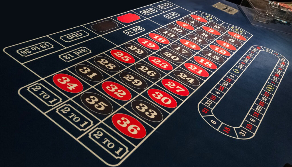 The table layout and racetrack of American Roulette.