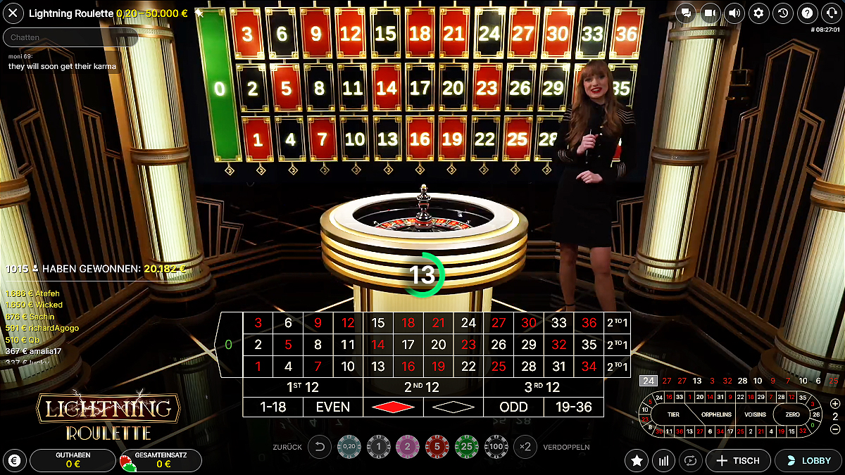 Lightning Roulette Spielablauf - Schritt 1: Wetten platzieren