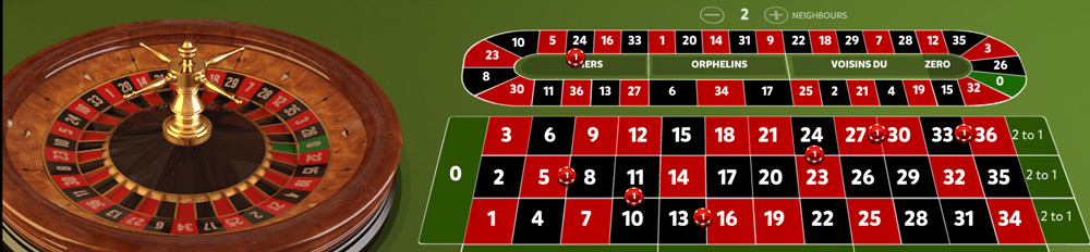 A Tiers Bet on the layout of Redrake's 3D European Roulette game