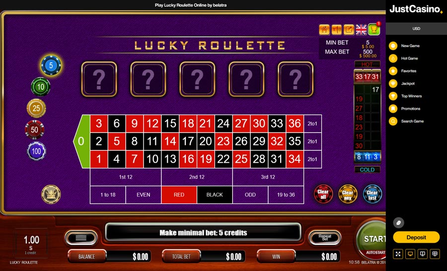 Lucky roulette at JustCasino