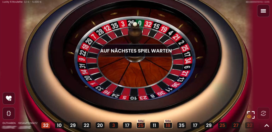 ©Pragmatic Play & Lucky Dreams Casino | Lucky 6 Roulette in der mobilen Ansicht quer auf dem Smartphone.
